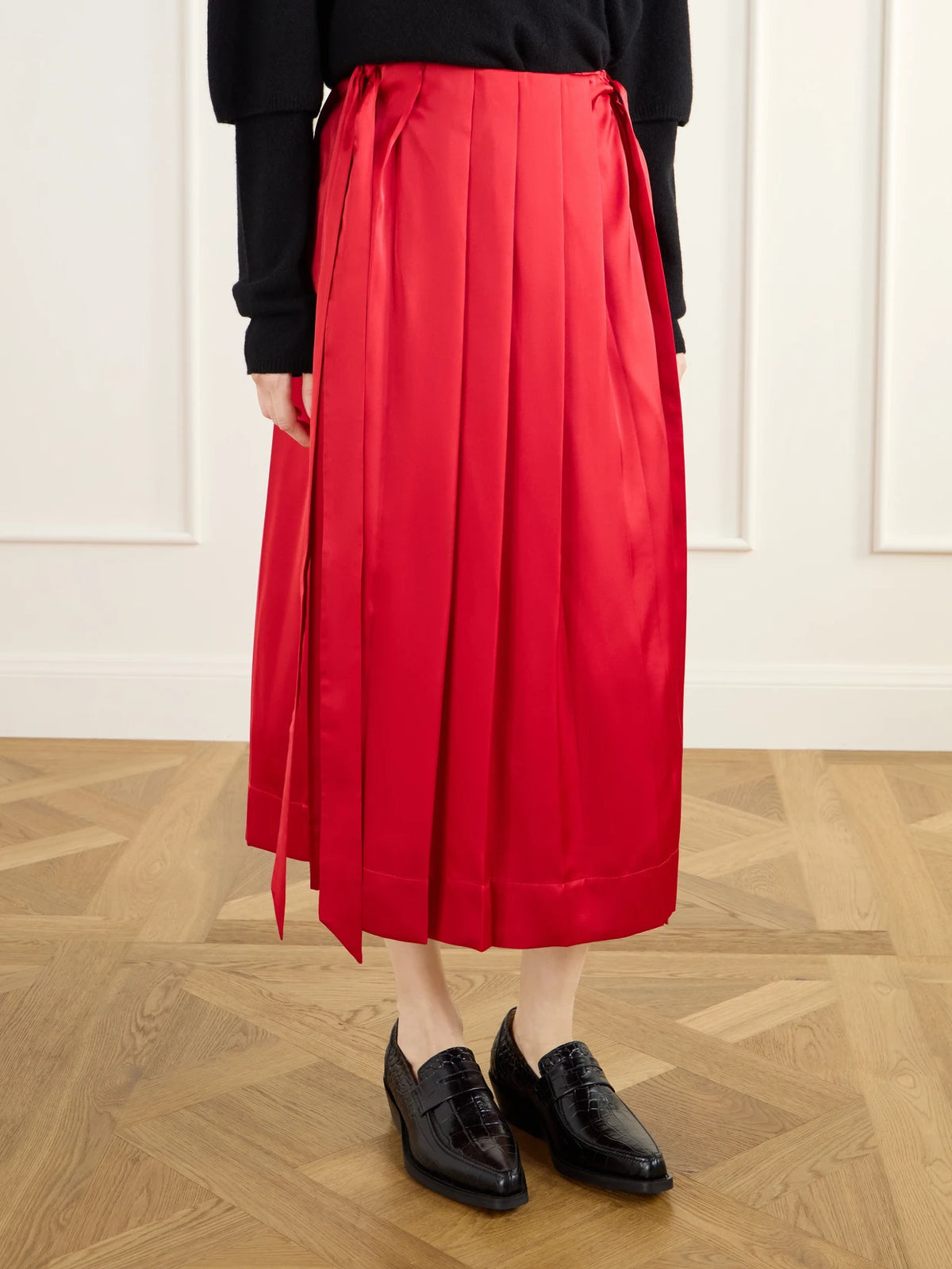 Simone Rocha Pleated Sheer Satin Midi Skirt