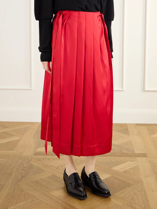 Simone Rocha Pleated Sheer Satin Midi Skirt