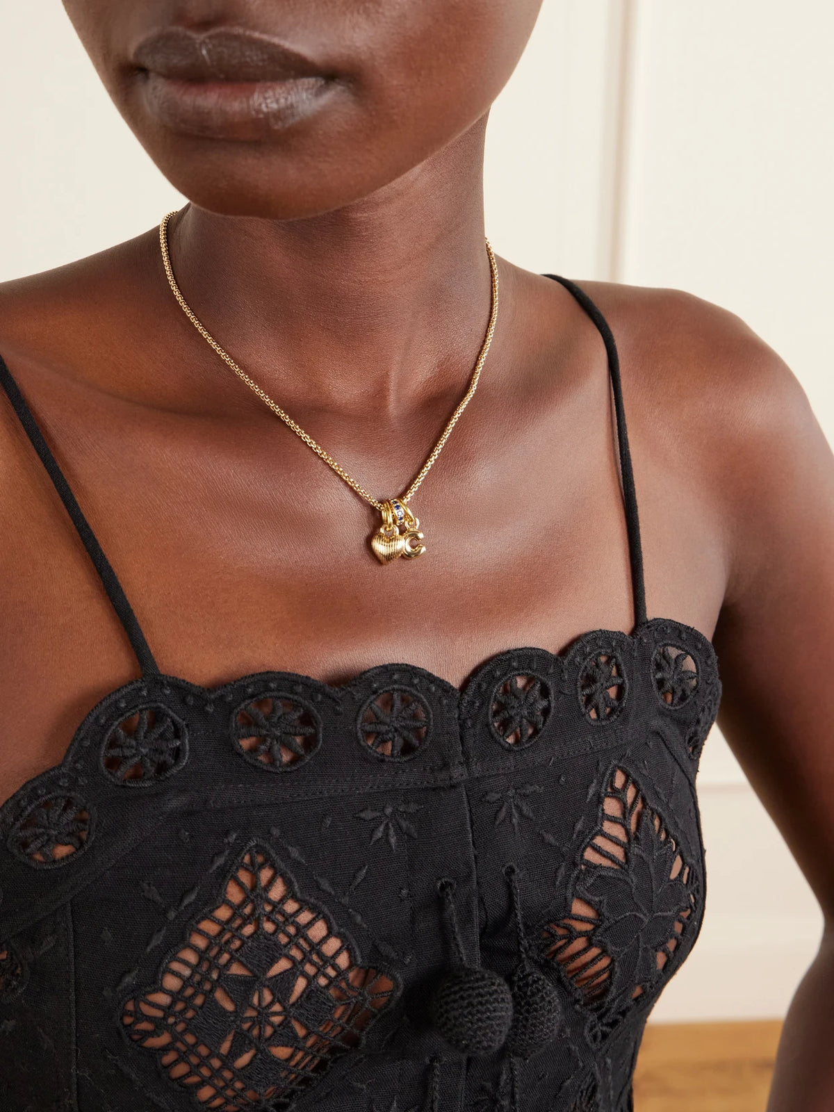 Image of Necklaces. Product name - The Itsy Bitsy Initial Gold-tone Sapphire Necklace in D colour by brand - Roxanne Assoulin