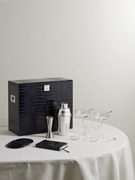 Smythson Mara Croc-effect Leather Bar Set