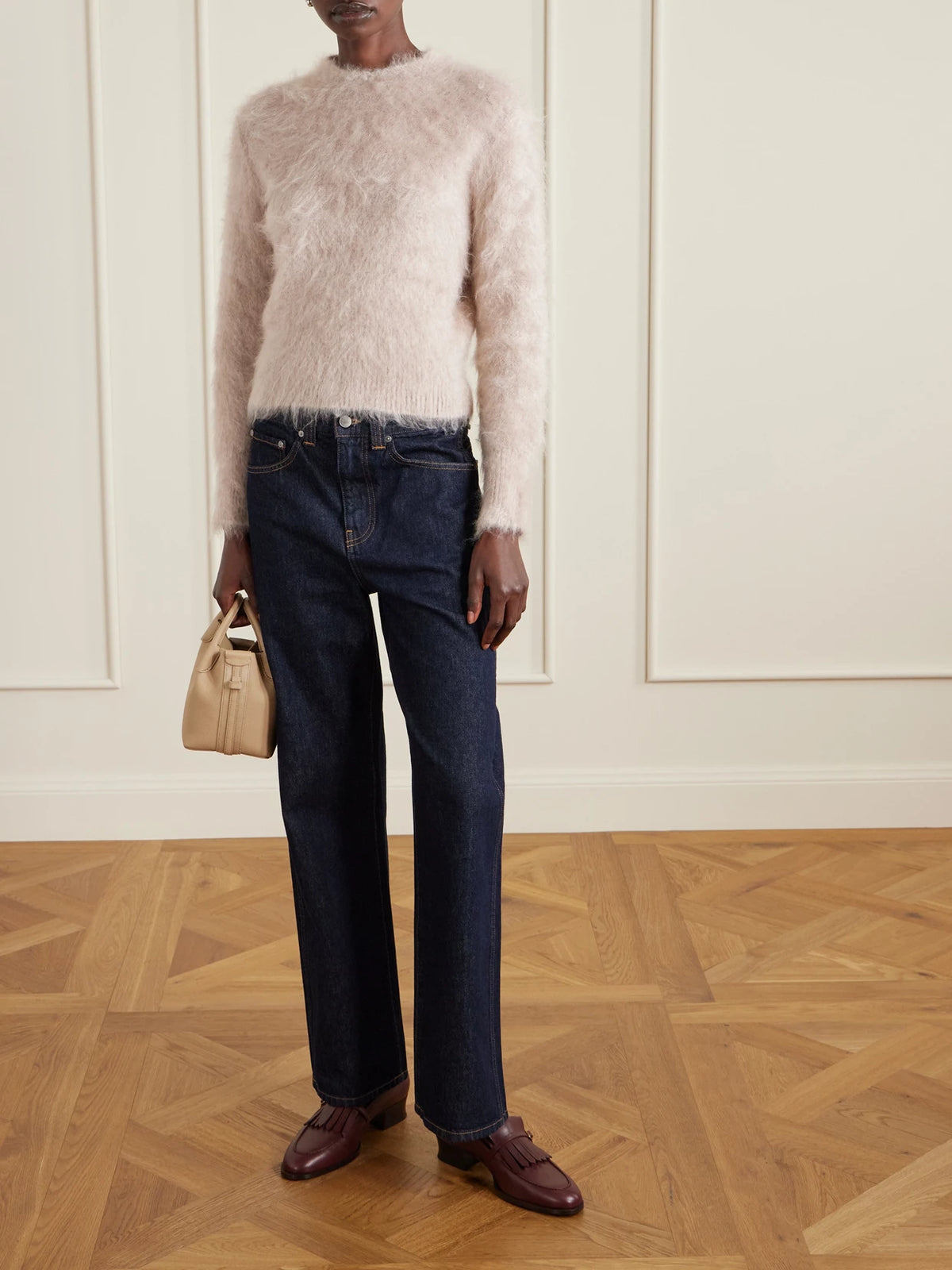 Image of Flats. Product name - Pennan Fringed Leather Loafers in Burgundy colour by brand - Loro Piana