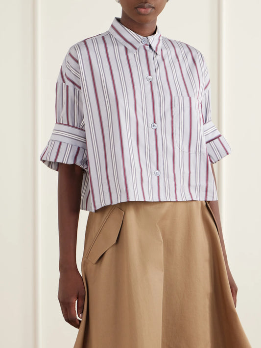 TWP Next Ex Cropped Striped Cotton-poplin Shirt