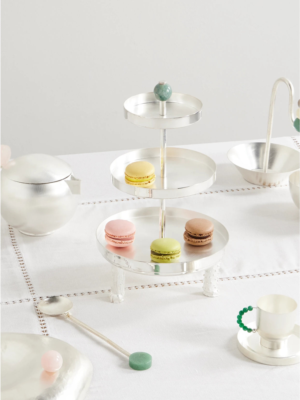 Image of Tableware. Product name - Silver-plated And Jasper Cake Stand in Multi colour by brand - Natalia Criado