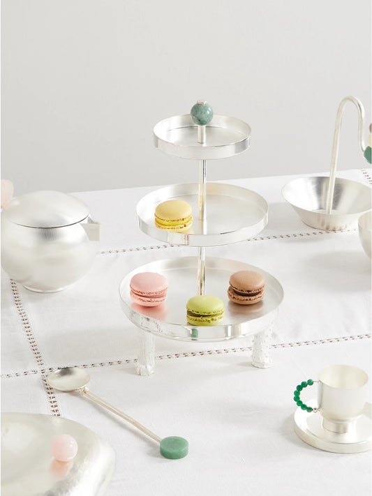 Image of Tableware. Product name - Silver-plated And Jasper Cake Stand in Multi colour by brand - Natalia Criado