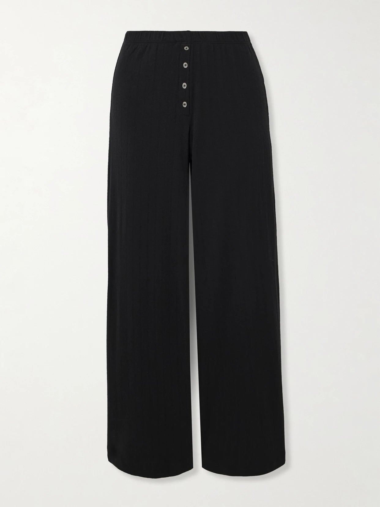 Image of Sleepwear & Loungewear. Product name - Boxer Pointelle-knit Cotton Wide-leg Pants in Black colour by brand - LESET