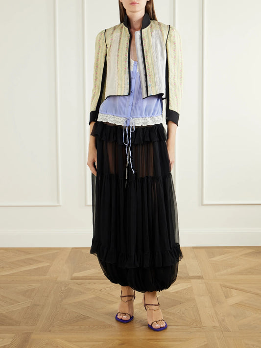 Image of Coats & Jackets. Product name - Floral-jacquard Linen And Cotton-blend Poplin Jacket in Yellow colour by brand - Chloé