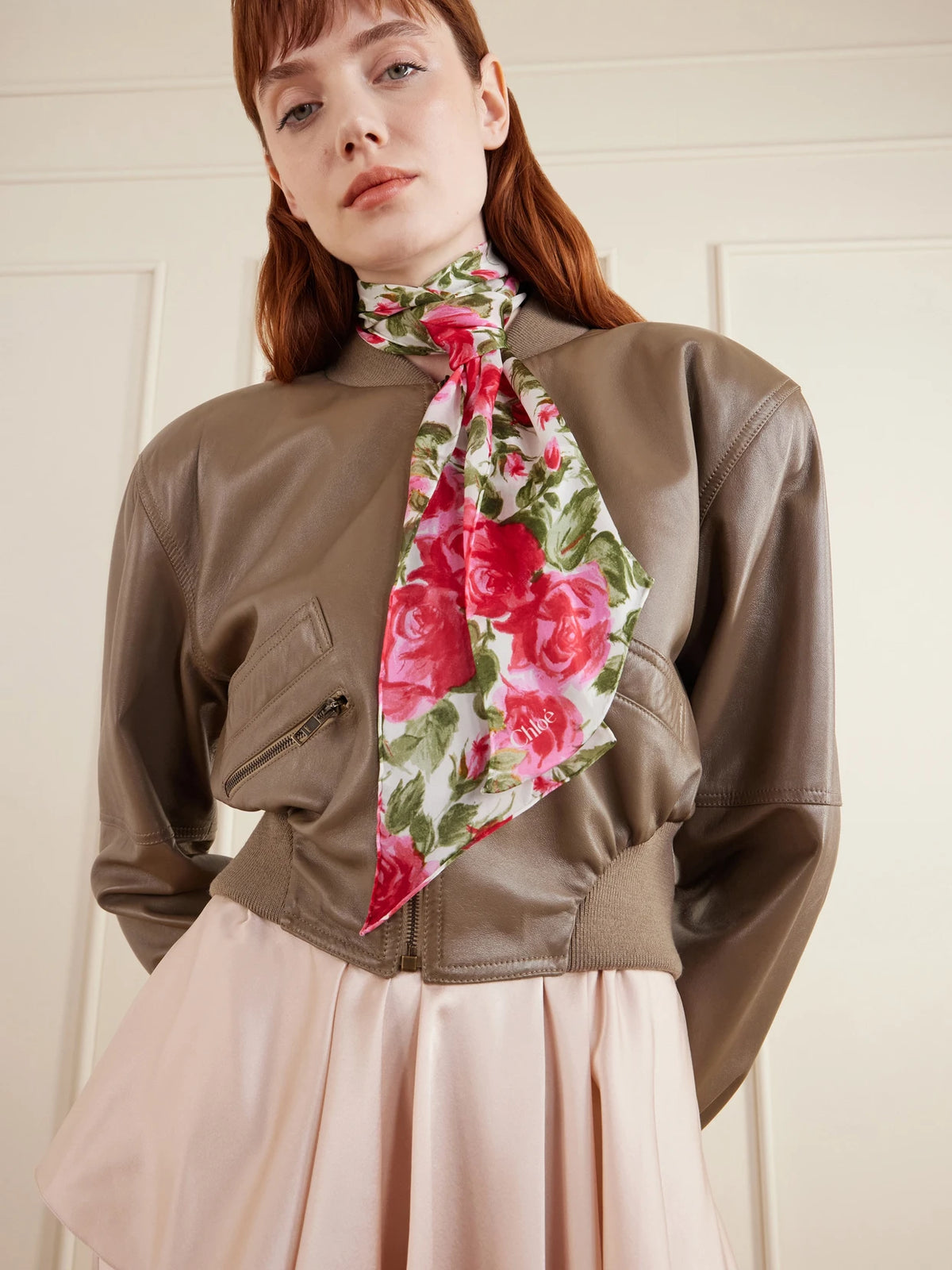 Image of Scarves & Shawls. Product name - Floral-print Silk-georgette Scarf in Pink colour by brand - Chloé