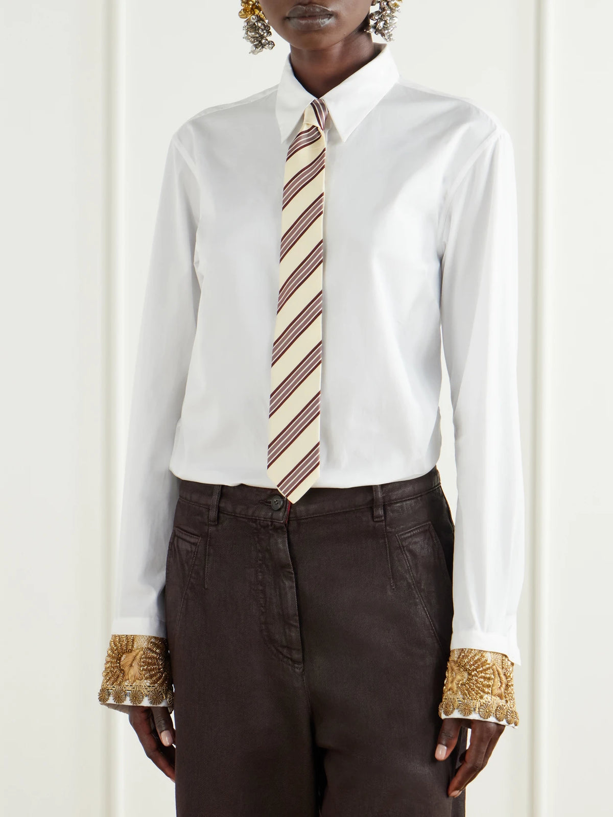 Image of Scarves & Shawls. Product name - Striped Silk-jacquard Tie in Multi colour by brand - Dries Van Noten