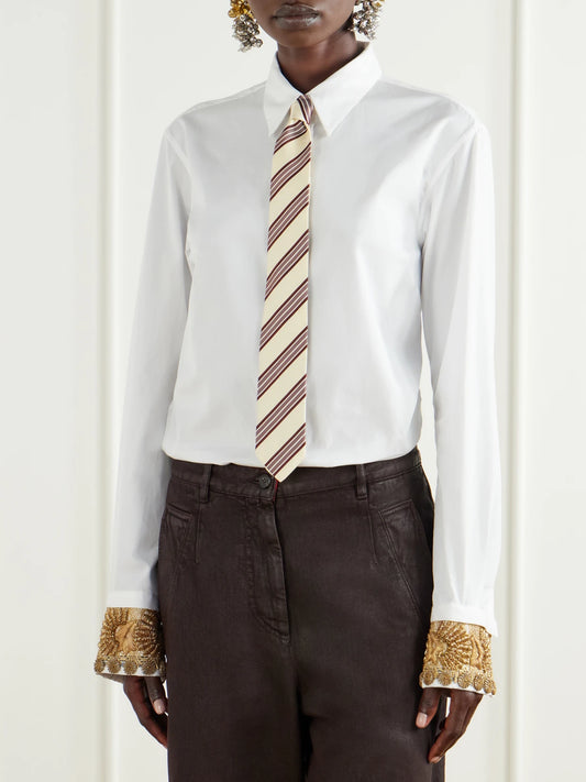 Image of Scarves & Shawls. Product name - Striped Silk-jacquard Tie in Multi colour by brand - Dries Van Noten