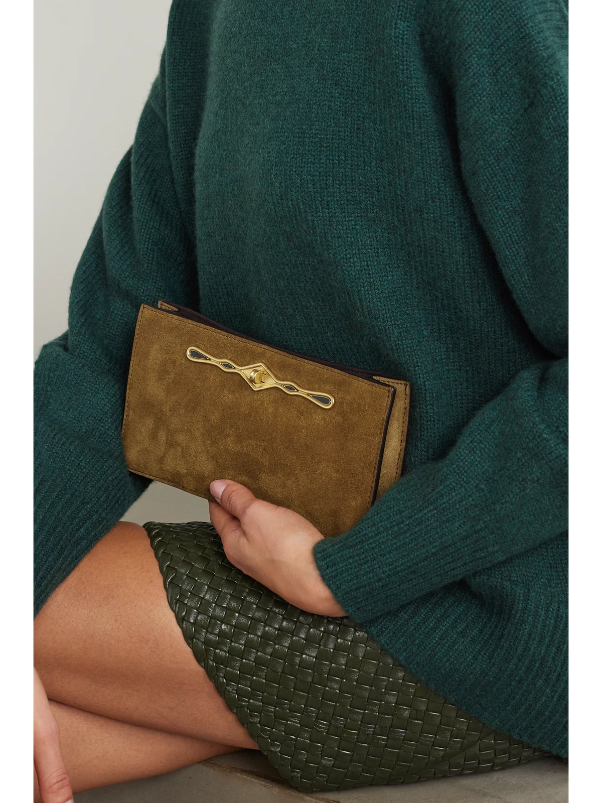 Image of Bags. Product name - + Fernando Jorge Ease Embellished Suede Clutch in Tan colour by brand - Métier