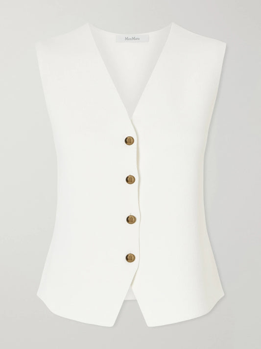Image of a model wearing Tops. Product name - Gola Grain De Poudre Vest in White colour by brand - Max Mara