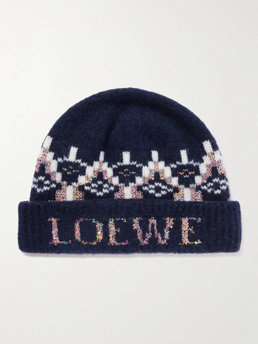 LOEWE Sequin-embellished Fair Isle Wool-blend Beanie