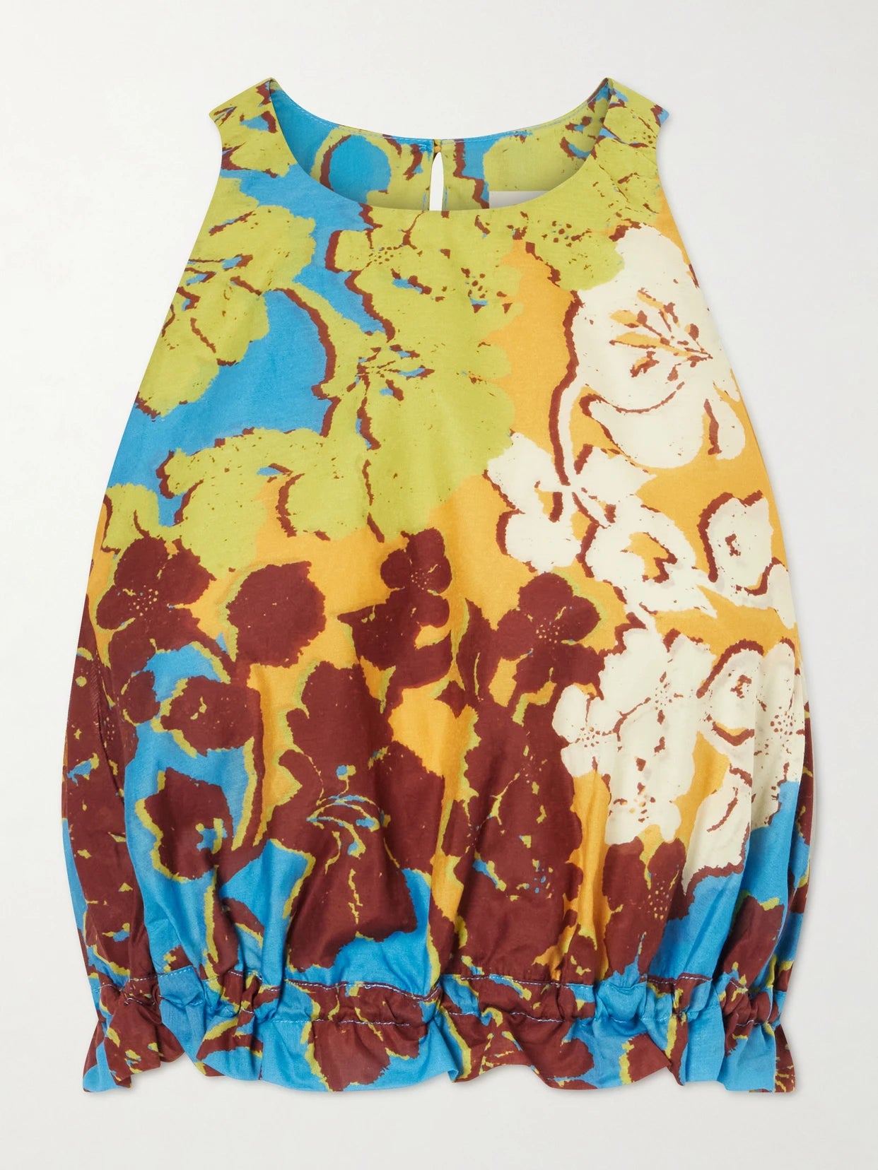 Splice Cropped Floral-print Cotton And Silk-blend Top