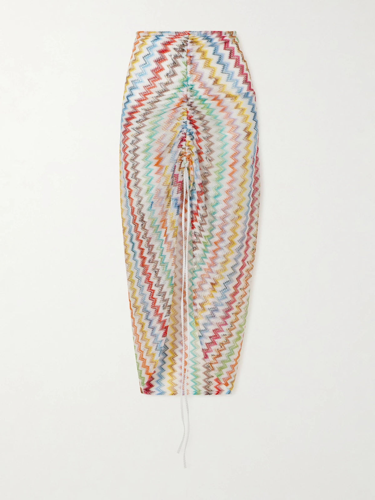 Gathered Striped Metallic Crochet-knit Midi Skirt