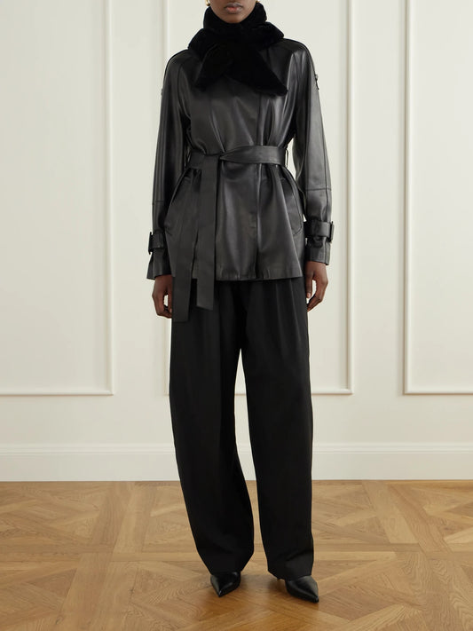Image of Scarves & Shawls. Product name - Sena Shearling Scarf in Black colour by brand - Nour Hammour