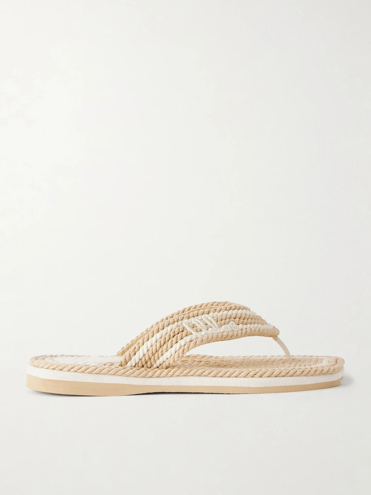 Embroidered Striped Flat Sandals