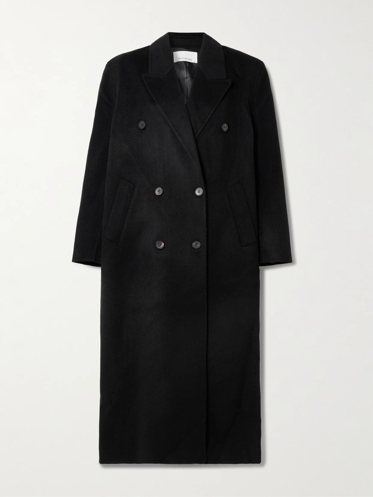 Image of Coats & Jackets. Product name - Gaia Oversized Double-breasted Wool-blend Coat in Black colour by brand - The Frankie Shop