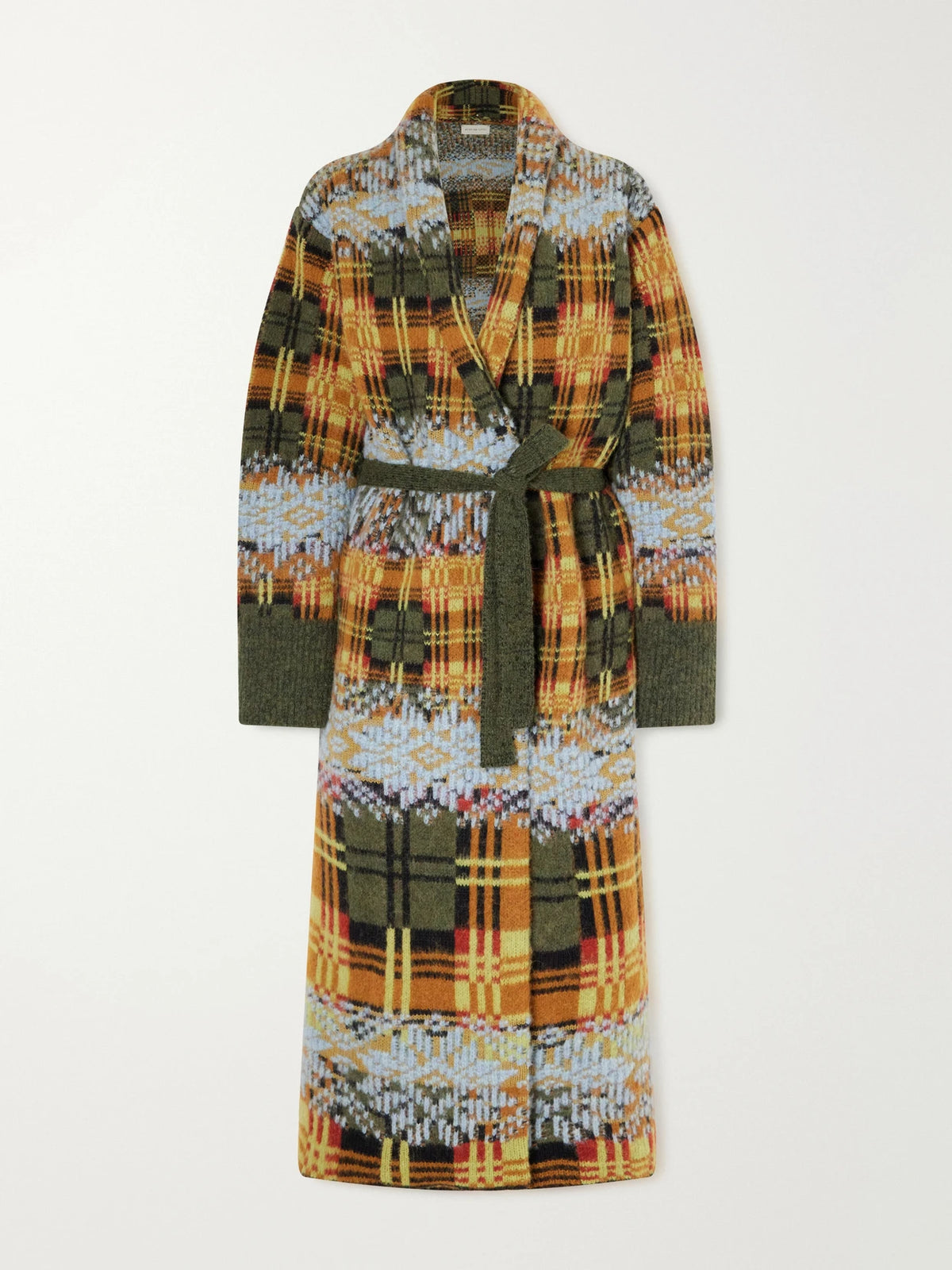 Dries Van Noten Belted Checked Jacquard-knit Wool-blend Cardigan