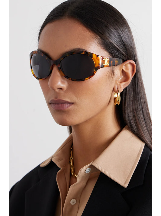 Image of Sunglasses. Product name - Triomphe Oversized Round-frame Acetate Sunglasses in Brown colour by brand - CELINE Eyewear