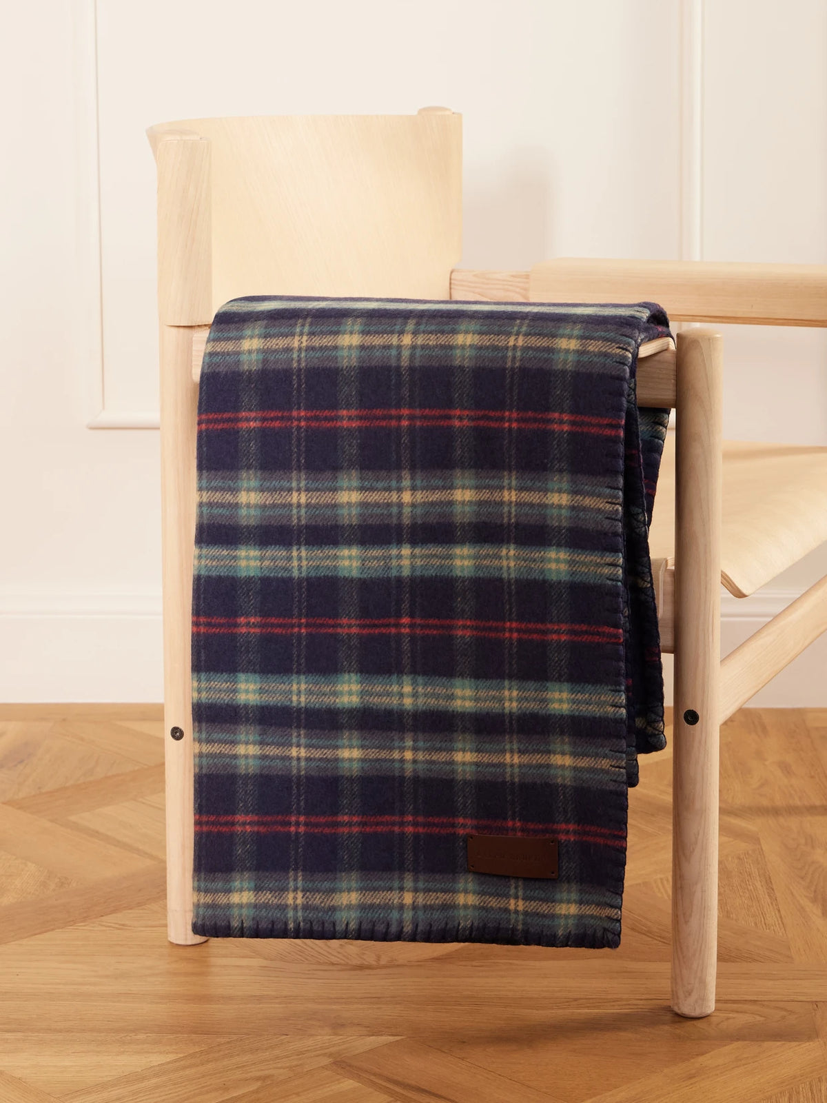 Georgia Leather-trimmed Whipstitched Checked Wool And Cashmere-blend Blanket