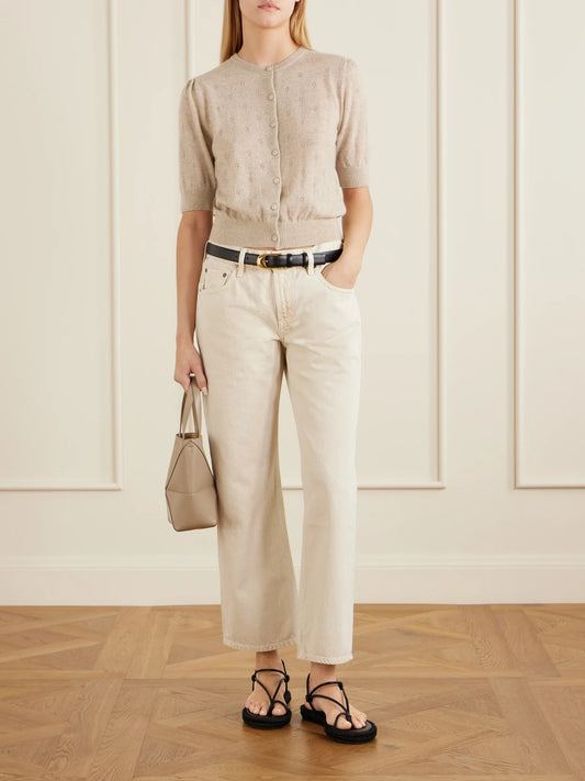 Image of Jeans. Product name - Faye Mid-rise Straight-leg Jeans in Cream colour by brand - Citizens of Humanity