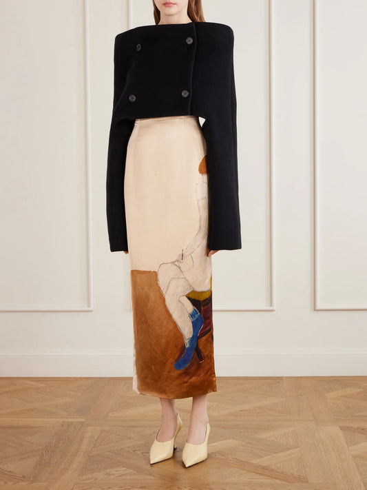 Image of Coats & Jackets. Product name - Collarless Cropped Double-breasted Wool-crepe Blazer in Black colour by brand - KHAITE
