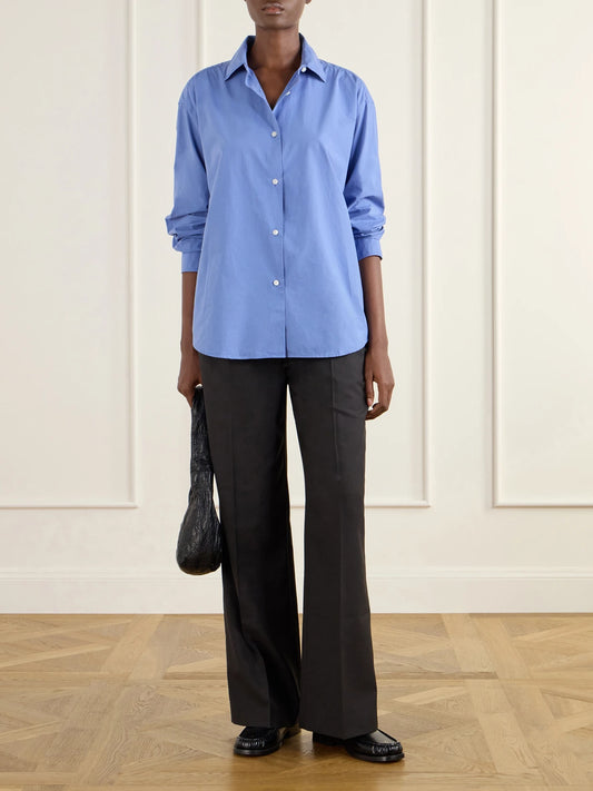 Image of a model wearing Pants. Product name - Primary Wool Straight-leg Pants in Brown colour by brand - MFPEN