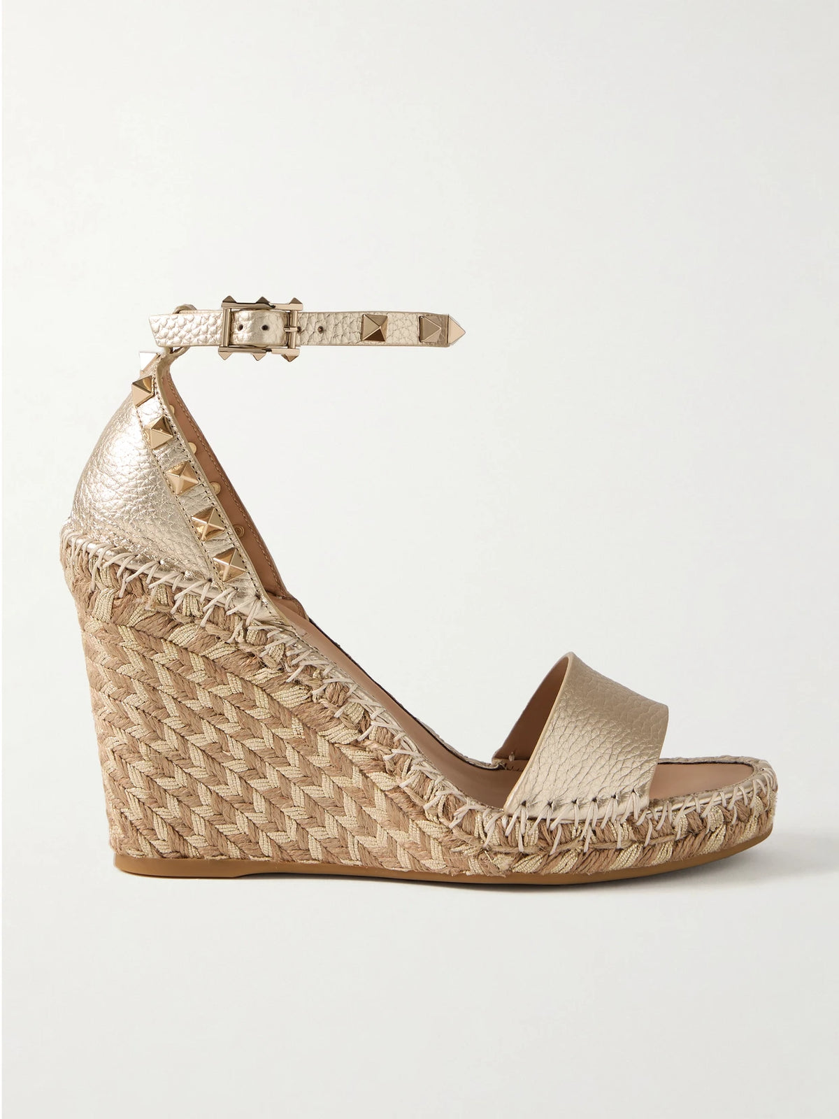 Rockstud 105 Metallic Textured-leather Espadrille Wedge Sandals