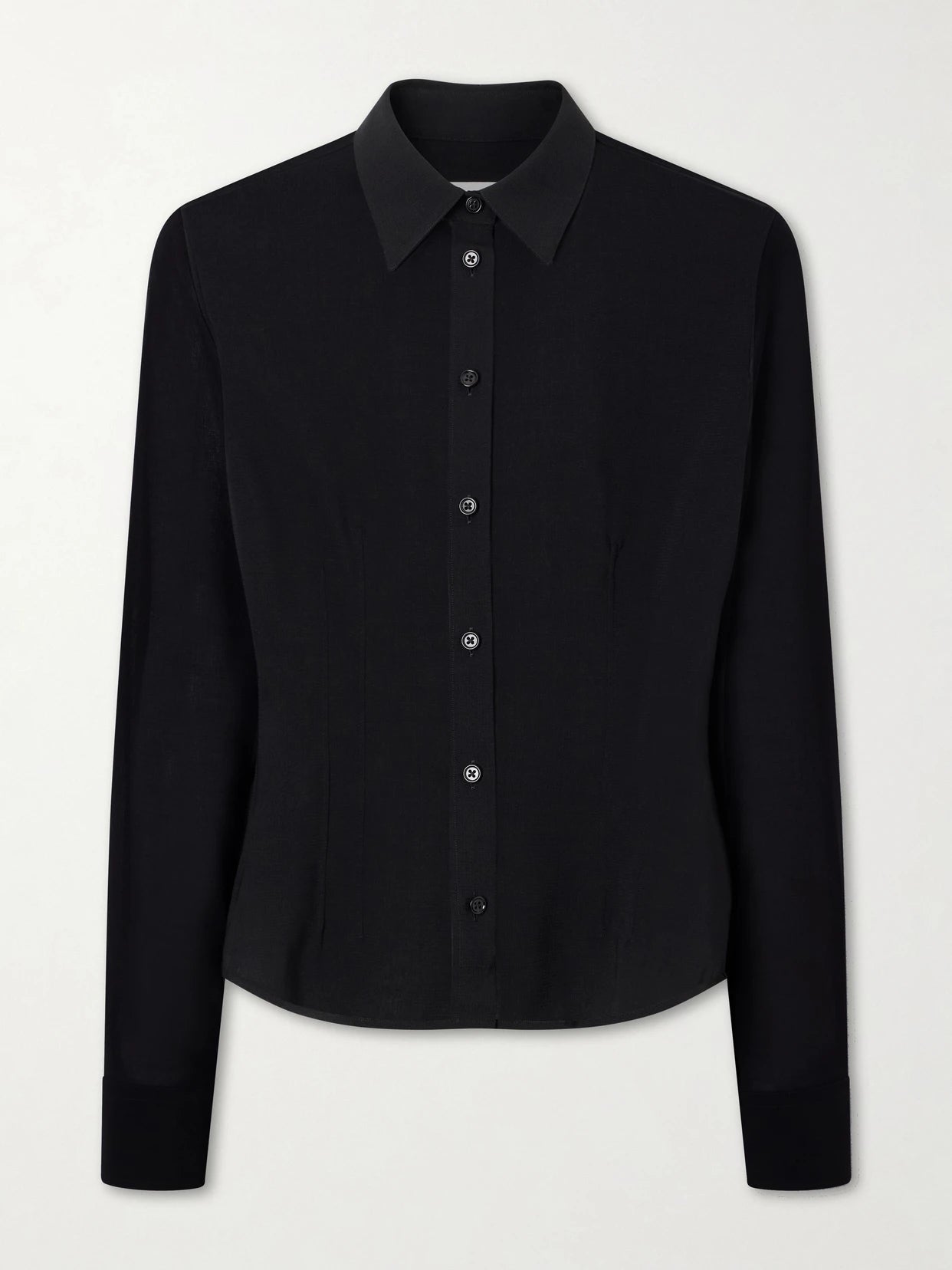 Image of a model wearing Tops. Product name - Wool Shirt in Black colour by brand - Jil Sander