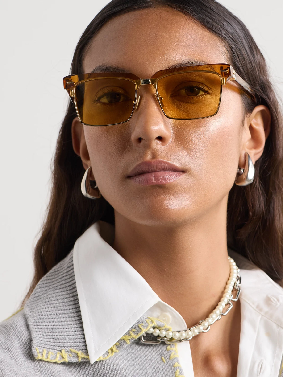 Image of Sunglasses. Product name - Square-frame Acetate And Gold-tone Sunglasses in Light brown colour by brand - Miu Miu Eyewear