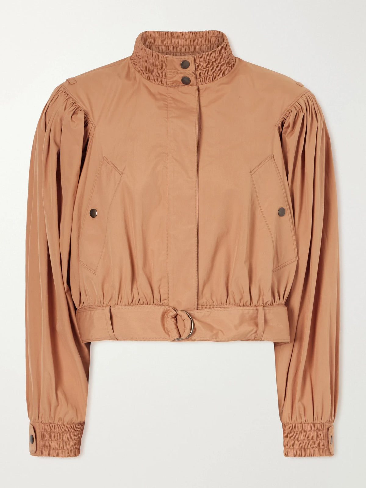 Cropped Belted Gathered Cotton-poplin Jacket