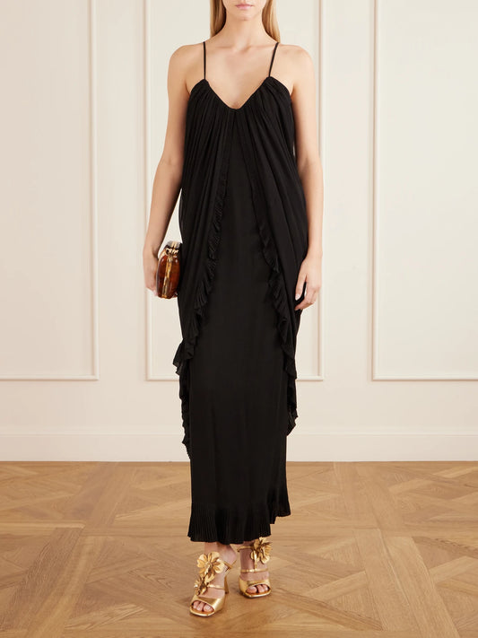 Image of Dresses. Product name - Valiant Floating Draped Jersey Maxi Dress in Black colour by brand - Zimmermann
