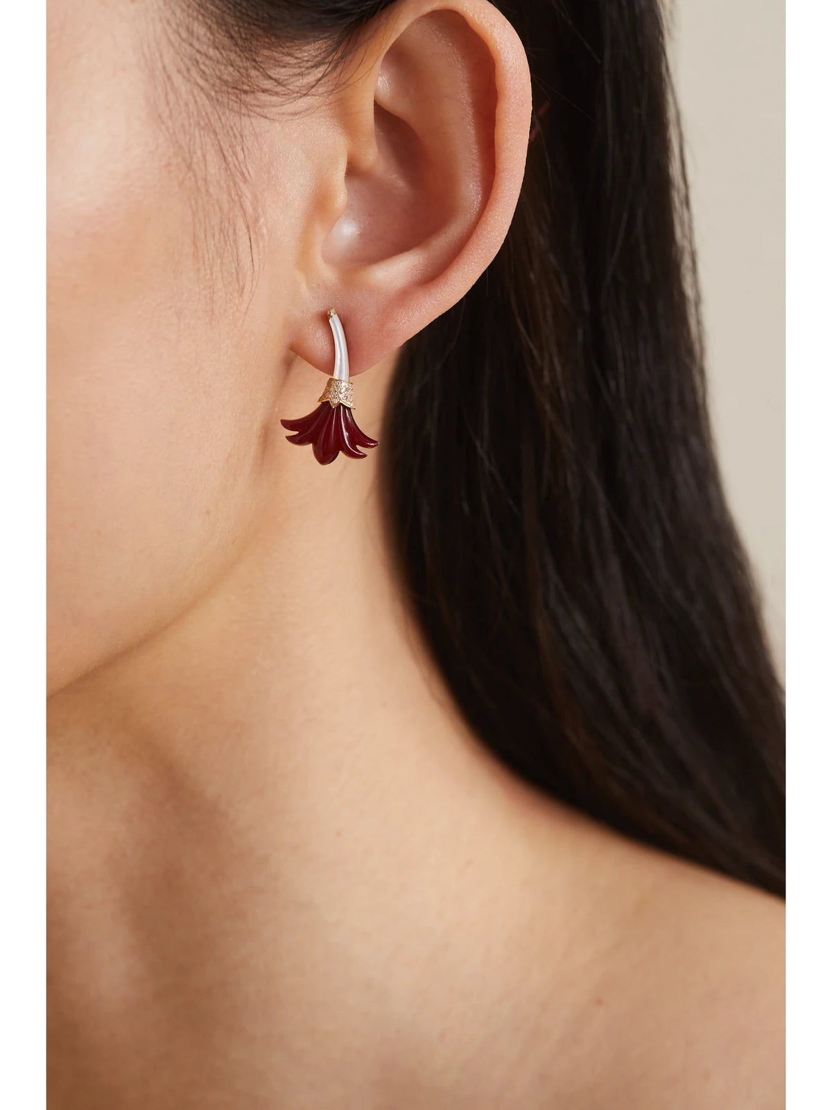Image of Earrings. Product name - Big Flower 18-karat Gold Multi-stone Earrings in Multi colour by brand - L'Atelier Nawbar