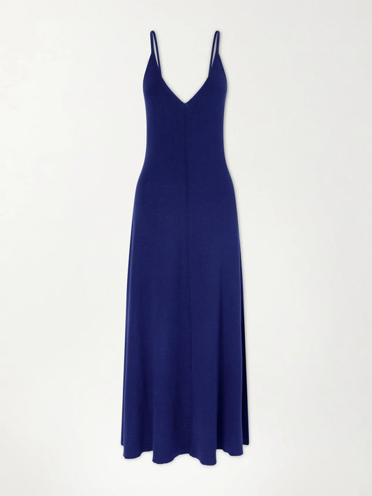 Image of Dresses. Product name - Clarbeston Cotton, Silk And Cashmere-blend Maxi Dress in Navy colour by brand - Arch4