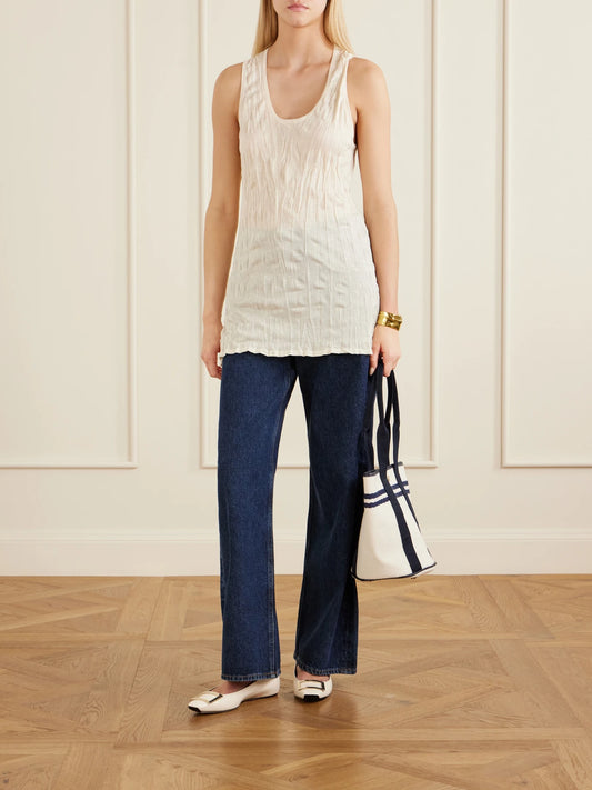 Image of Bags. Product name - Bucket Leather And Webbing-trimmed Canvas Tote in White colour by brand - RUE de VERNEUIL