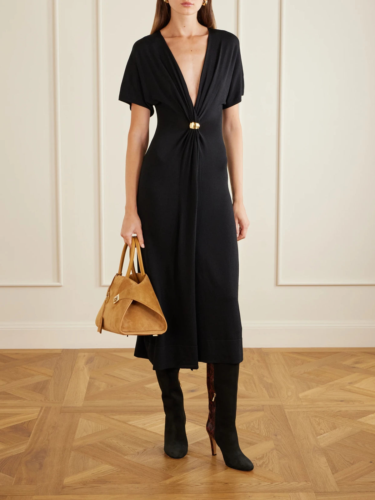 Image of Boots. Product name - Nylu 95 Snake-effect Leather And Suede Boots in Black colour by brand - Ferragamo