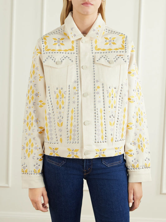 Mother The Bruiser Appliquéd Studded Denim Jacket