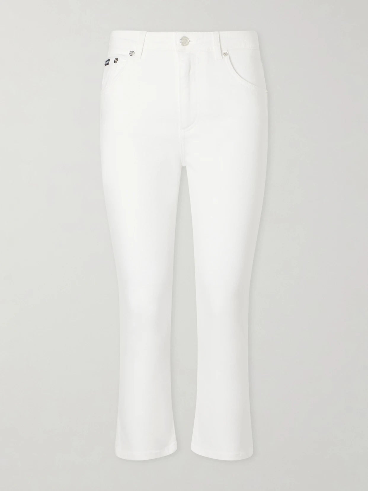 Image of a model wearing Pants. Product name - Mid-rise Straight-leg Capri Pants in White colour by brand - Dolce & Gabbana
