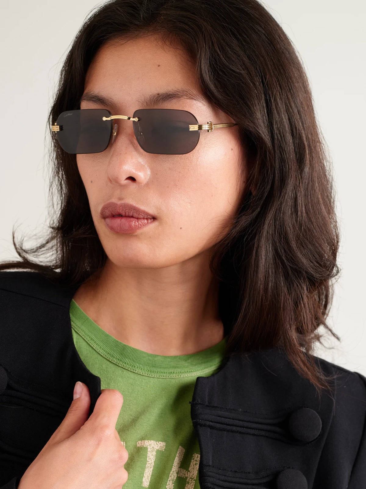 Image of Sunglasses. Product name - Première De Cartier Rimless Rectangle-frame Gold-tone Sunglasses in Multi colour by brand - Cartier Eyewear
