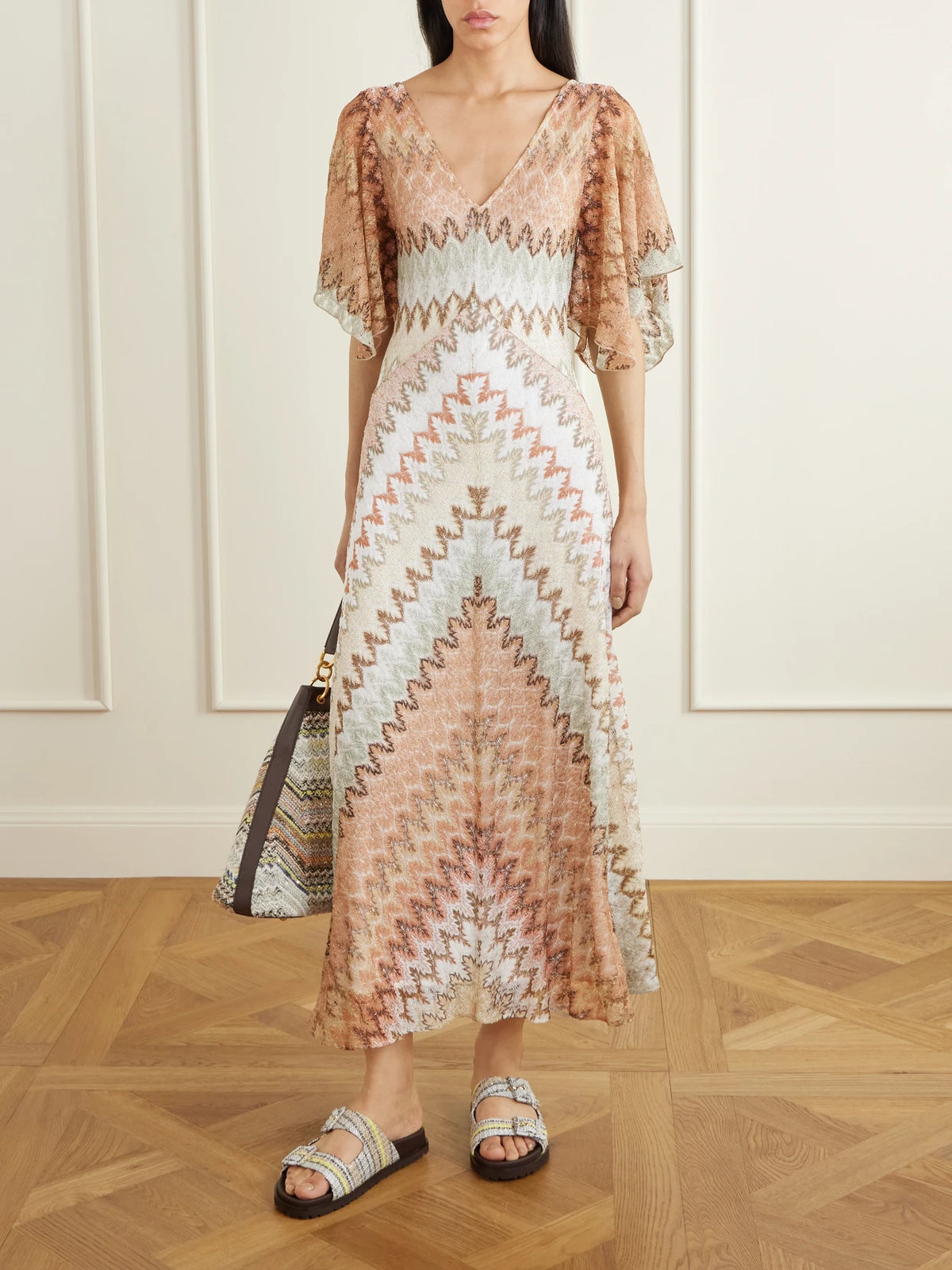 Image of Sandals. Product name - Clea Striped Woven Sandals in Pastel yellow colour by brand - Missoni