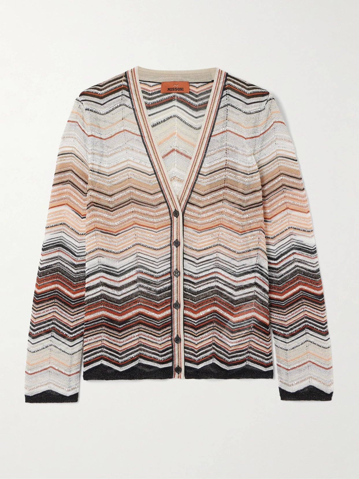 Sequin-embellished Striped Metallic Crochet-knit Cardigan