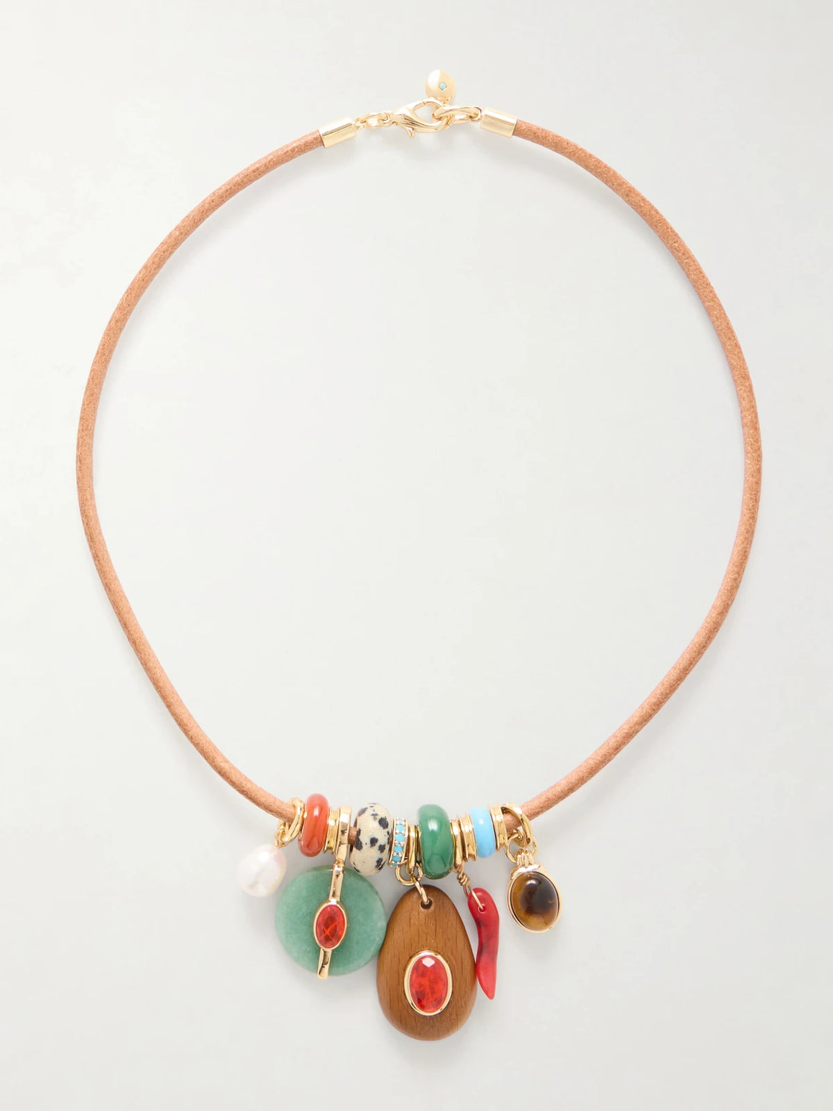 The Leather Stone Gold-tone, Multi-stone And Leather Necklace