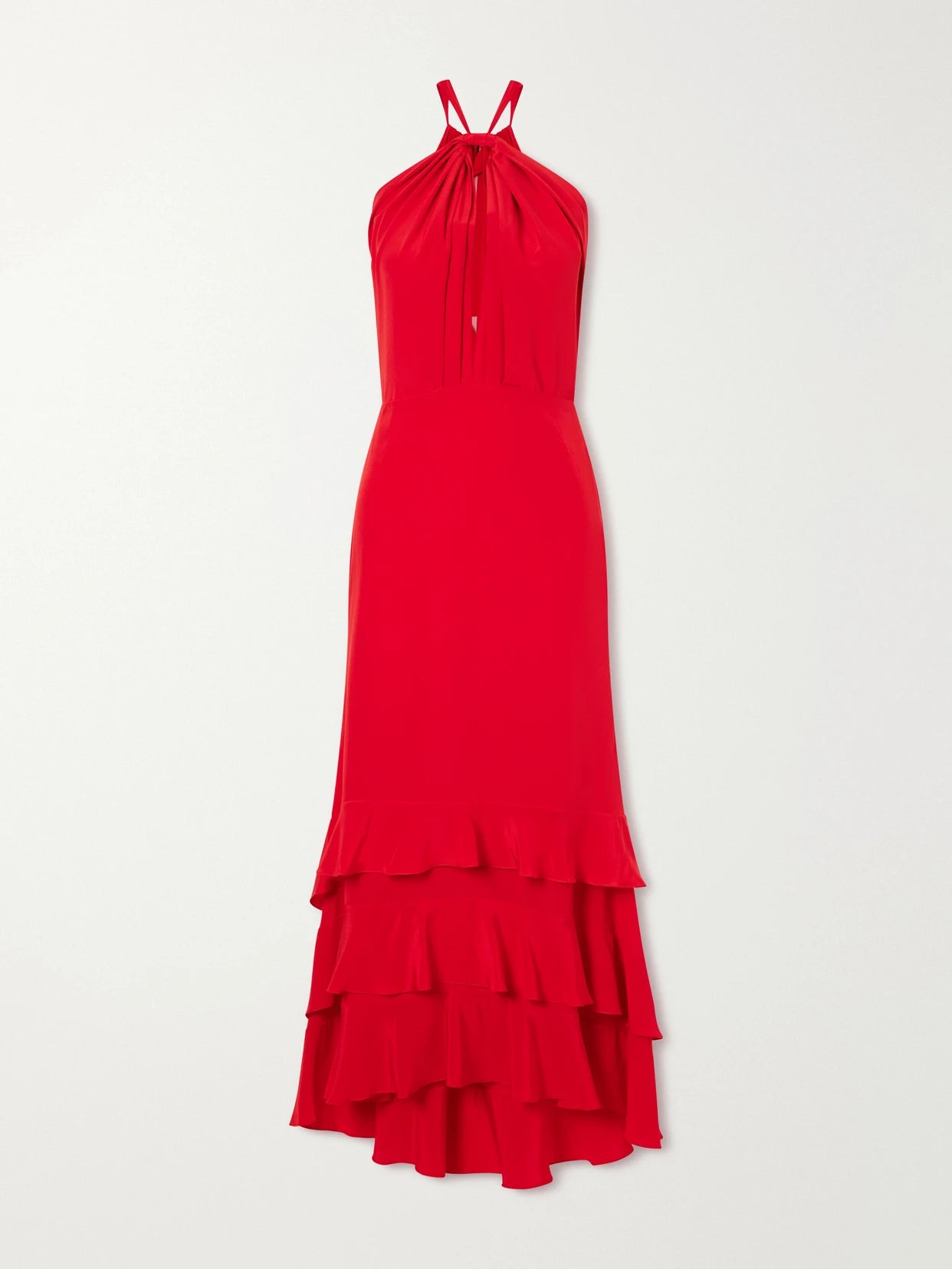 Vino De Palma Ruffled Duchesse-satin Silk Halterneck Maxi Dress