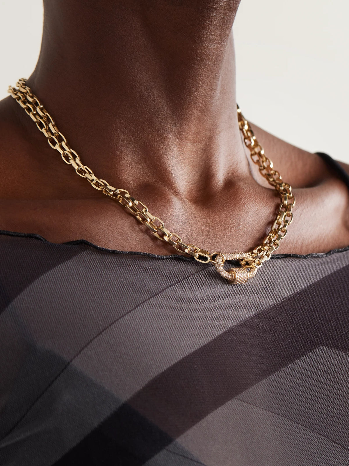 Image of Necklaces. Product name - Biker Chain 14 And 18-karat Gold Diamond Necklace in Multi colour by brand - Marla Aaron