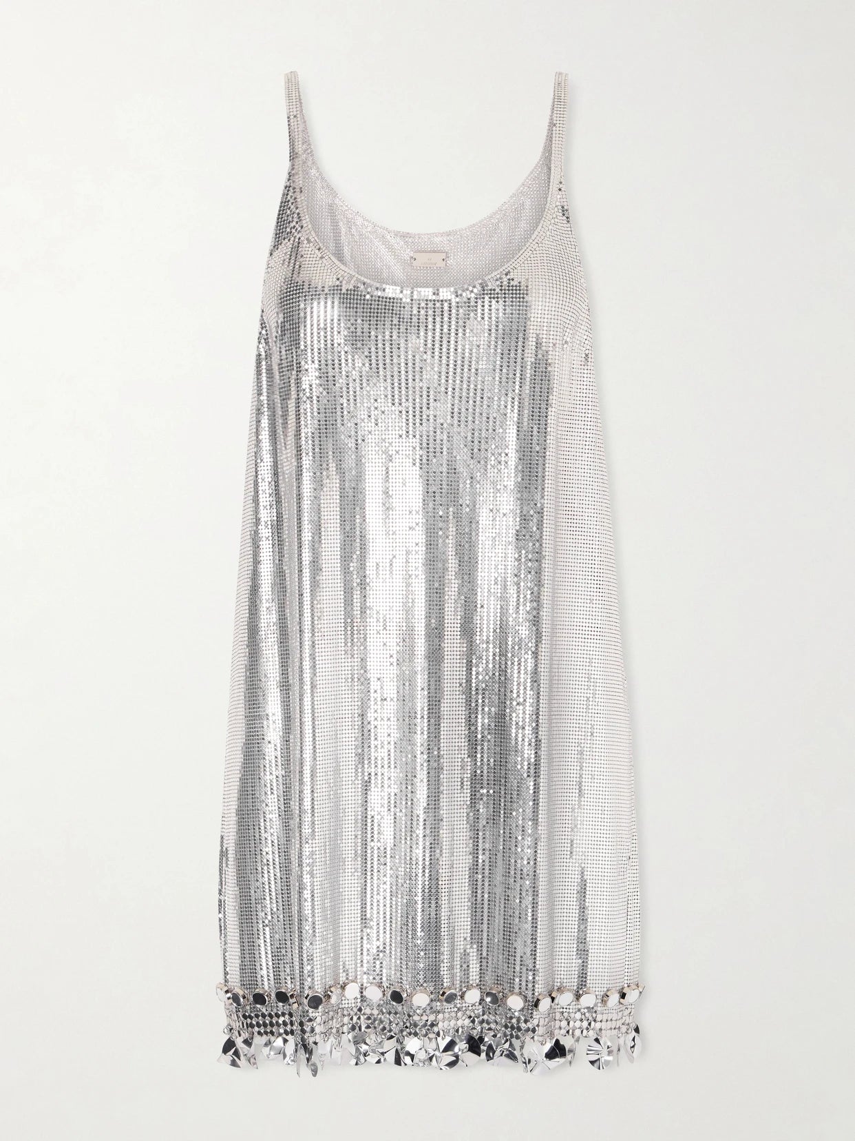 Image of Dresses. Product name - Chainmail Mini Dress in Silver colour by brand - RABANNE