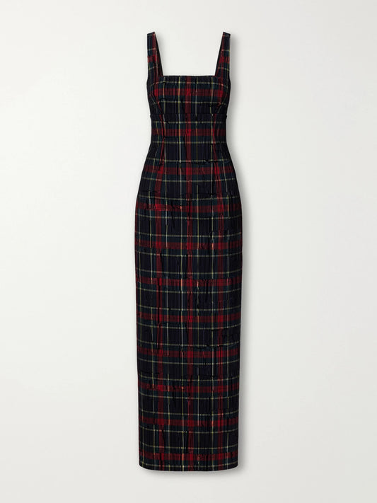 Emilia Wickstead Micheline Checked Flocked Velvet-trimmed Gabardine Maxi Dress