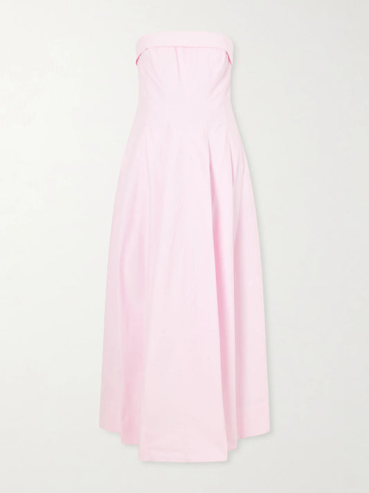 Avril Strapless Pleated Cotton-blend Gown