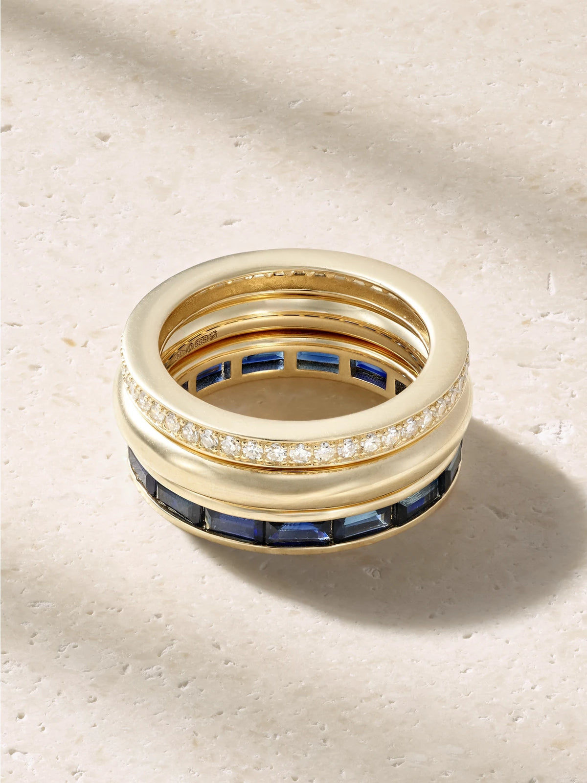 By Pariah Stack Set Of Three 14-karat Gold, Navy Sapphire And Diamond Rings