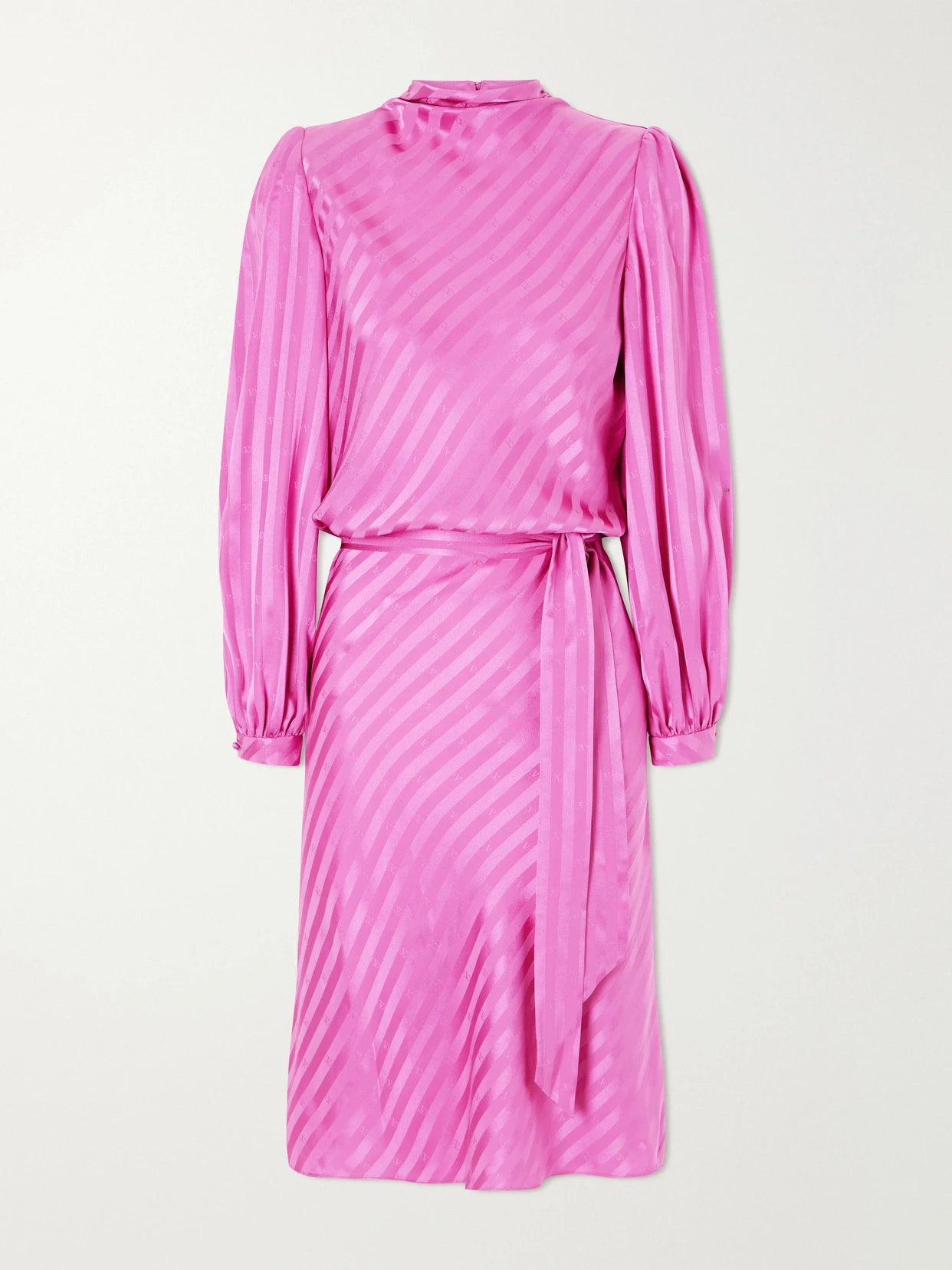 Logo-printed Belted Striped Silk Satin-jacquard Midi Dress