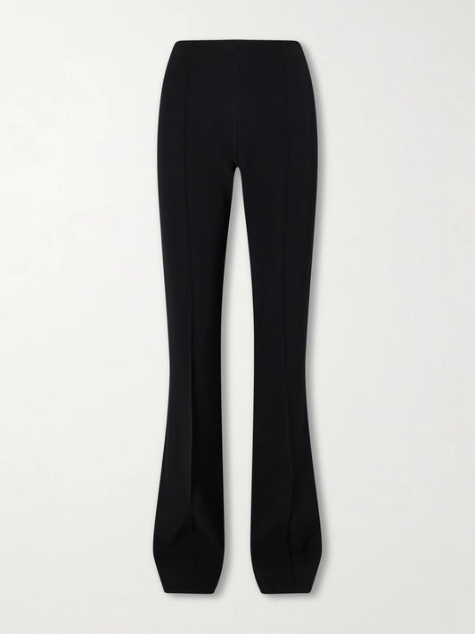 Image of a model wearing Pants. Product name - Fabien Wool-blend Crepe Straight-leg Pants in Black colour by brand - The Row